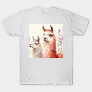 Watercolor Llama Alpaca Art T-Shirt